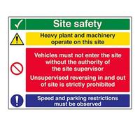 Vsafety Multi Hazard Site Safety Heavy Plant & Machinery Warning Sign - 600mm x 450mm - 2mm Rigid Plastic