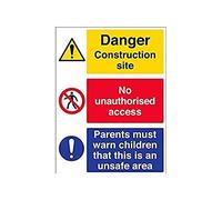Vsafety Multi Hazard Site Safety Must Warn Children Warning Sign - 450mm x 600mm - 2mm Rigid Plastic