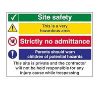 Vsafety Multi Hazard Site Safety Very Hazardous Area Warning Sign - 600mm x 450mm - 2mm Rigid Plastic