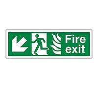 VSafety NHS Fire Exit Arrow Down Left Sign - Landscape - 300mm x 100mm - 1mm Rigid Plastic