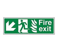 VSafety NHS Fire Exit Arrow Down Left Sign - Landscape - 450mm x 150mm - 1mm Rigid Plastic