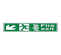 VSafety NHS Fire Exit Arrow Down Left Sign - Landscape - 450mm x 150mm - Self Adhesive Vinyl