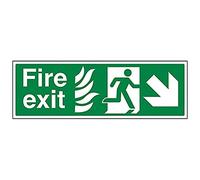 VSafety NHS Fire Exit Arrow Down Right Sign - Landscape - 450mm x 150mm - Self Adhesive Vinyl
