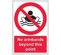 VSafety No Armbands Beyond This Point Prohibition Sign - Portrait - 200mm x 300mm - Self Adhesive Vinyl