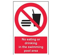 VSafety No Eating Or Drinking In The Swimming Pool Area Prohibition Sign - Portrait - 200mm x 300mm - 1mm Rigid Plastic