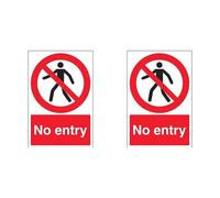 VSafety No Entry Pedestrian Prohibition Sign - Portrait - 200mm x 300mm - 1mm Rigid Plastic (Pack of 2)