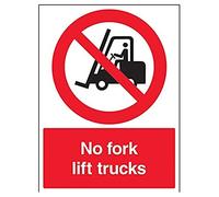 VSafety No Fork Lift Trucks Sign - Portrait - 300mm x 400mm - Self Adhesive Vinyl