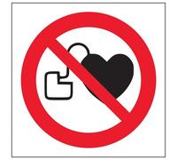 VSafety No Pacemakers Logo Prohibition Sign - Square - 100mm x 100mm - 1mm Rigid Plastic