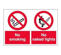 VSafety No Smoking/No Naked Light - 800x600mm Self Adhesive Vinyl Safety Sign