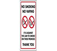 VSafety No Smoking No Vaping/It is Against The Law To Smoke Sign - 150mm x 200mm - Rigid Plastic