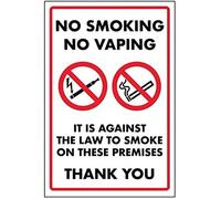 VSafety No Smoking No Vaping/It is Against The Law To Smoke Sign - 300mm x 400mm - Rigid Plastic