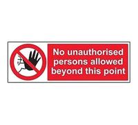 VSafety No Unauthorised Persons Allowed Beyond This Point Prohibition Sign - Landscape - 600mm x 200mm - Self Adhesive Vinyl