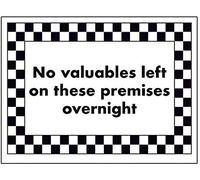 VSafety No Valuables Left on These Premises Overnight Sign - 200mm x 150mm - Self Adhesive Vinyl