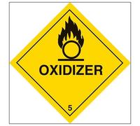 Vsafety Oxidiser Warning Hazard Diamond Sign - 100mm x 100mm - Self Adhesive Vinyl