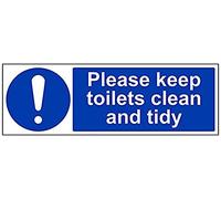 VSafety Please Keep These Toilets Clean And Tidy Sign - Landscape - 450mm x 150mm - Self Adhesive Vinyl