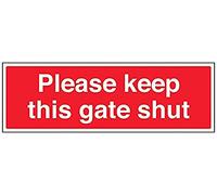 VSafety Please Keep This Gate Shut Sign - Landscape - 450mm x 150mm - Self Adhesive Vinyl