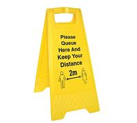 Vsafety Please Queue Here And Keep Your Distance - Double Sided Floor Sign