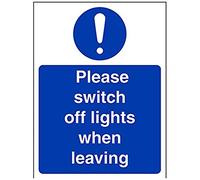 VSafety Please Switch Off Lights When Leaving Sign - Portrait - 150mm x 200mm - 1mm Rigid Plastic