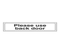 VSafety Please Use Back Door Door Sign - Landscape - 300mm x 100mm - 1mm Rigid Plastic