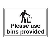 VSafety Please Use Bins Provided Sign - Landscape - 300mm x 200mm - 1mm Rigid Plastic