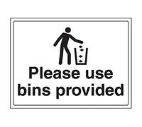 VSafety Please Use Bins Provided Sign - Landscape - 400mm x 300mm - Self Adhesive Vinyl