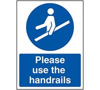 VSafety Please Use The Handrails Sign - 150x200mm - 2mm Super Strong PETG