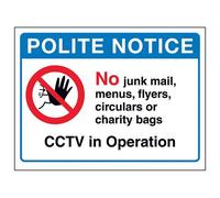 VSafety Polite Notice: No Junk Mail, Menus or Flyers Sign - 200mm x 150mm - Window Sticker