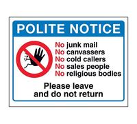 VSafety Polite Notice: No Junk Mail or Cold Callers Sign - 150mm x 100mm - Window Sticker
