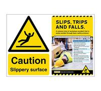 VSafety Poster Combo - Caution Slippery Surface/Slips, Trips, Falls A2-594x420-Polyprop Safety Sign