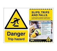VSafety Poster Combo - Danger Trip Hazard/Slips, Trips, Falls-600x450-2mm Rigid Plastic Safety Sign