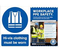 VSafety Poster Combo - HiVis Must Be Worn/Workplace PPE Safety-600x450-2mm Rigid Safety Sign