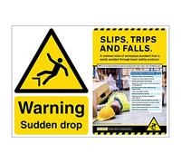 VSafety Poster Combo - Warning Sudden Drop/Slips, Trips, Falls-600x450-2mm Rigid Plastic Safety Sign