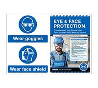 VSafety Poster Combo - Wear Goggles/Face Shield/Eye&Face Protection A2-594x420-Polyprop Safety Sign