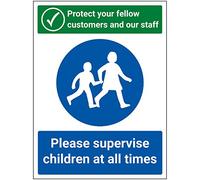 VSafety Protect Staff And Customers - Supervise Children Sign - 200mm x 300mm - 1mm Rigid Plastic