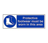 VSafety Protective Footwear Must Be Worn In This Area PPE Sign - Landscape - 450mm x 150mm - Self Adhesive Vinyl