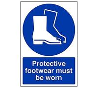 VSafety Protective Footwear Must Be Worn In This Area PPE Sign - Portrait - 200mm x 300mm - 1mm Rigid Plastic