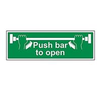 VSafety Push Bar To Open Sign - Landscape - 450mm x 150mm - 1mm Rigid Plastic