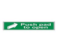 VSafety Push Pad To Open Sign - Landscape - 600mm x 200mm - Self Adhesive Vinyl