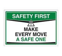 VSafety Safety First Sign - Make Every Move A Safe One - 300 x 200mm, Self Adhesive Vinyl