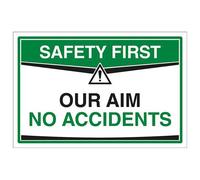 VSafety Safety First Sign - Our Aim Is No Accidents - 300 x 200mm, 1mm Rigid Plastic