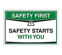 VSafety Safety First Sign - Safety Starts With You - 300 x 200mm, Self Adhesive Vinyl