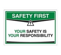 VSafety Safety First Sign - Your Safety Is Your Responsibility - 300 x 200mm, Self Adhesive Vinyl