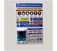 Vsafety Sanitise Hands Here Board For Manual Dispenser - 400mm x 600mm - 2mm Rigid Plastic
