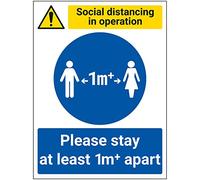 Vsafety SD In Operation - Stay 1M Apart - 300mm X 400mm - 1mm Rigid Plastic