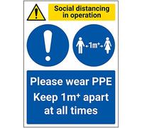 Vsafety SD In Operation - Wear PPE - Keep 1M Apart - 300mm X 400mm - 1mm Rigid Plastic