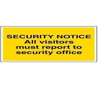 Vsafety Security Notice, All Visitors Must Report To Security Office Sign - 400mm x 300mm - Self Adhesive Vinyl