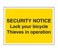 Vsafety Security Notice, Lock Your Bicycle Sign - 200mm x 150mm - 1mm Rigid Plastic