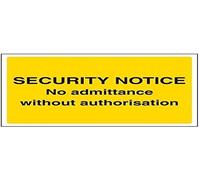 Vsafety Security Notice, No Admittance Without Authorisation Sign - 200mm x 150mm - 1mm Rigid Plastic