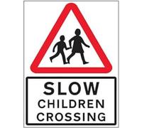 VSafety Slow, Children Crossing - 600x800mm 3mm Aluminium Composite With Fixing Channel Safety Sign