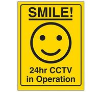 VSafety Smiley Face 24hr CCTV in Operation Sign - 100mm x 150mm - Rigid Plastic